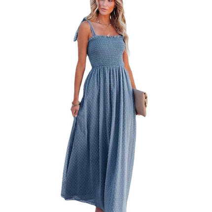 Women's Summer Square Neck Spaghetti Strap Smocked Boho Flowy Maxi Dress