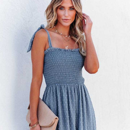 Women's Summer Square Neck Spaghetti Strap Smocked Boho Flowy Maxi Dress