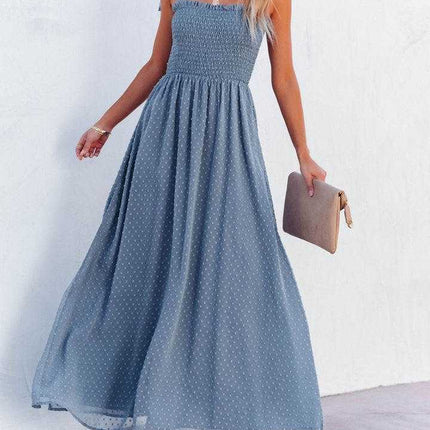 Women's Summer Square Neck Spaghetti Strap Smocked Boho Flowy Maxi Dress