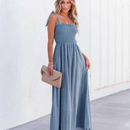 Women's Summer Square Neck Spaghetti Strap Smocked Boho Flowy Maxi Dress