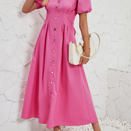 Women Casual Short Sleeve Button Down Maxi Shirt Dress