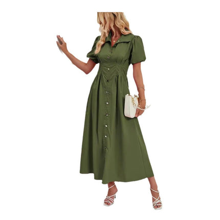 Women Casual Short Sleeve Button Down Maxi Shirt Dress