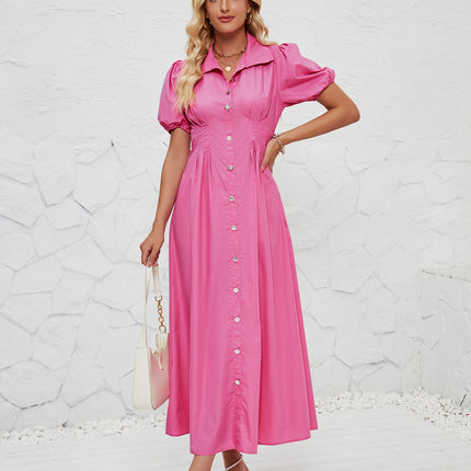 Women Casual Short Sleeve Button Down Maxi Shirt Dress