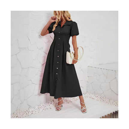 Women Casual Short Sleeve Button Down Maxi Shirt Dress