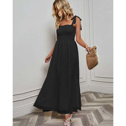 Womens Spaghetti Strap Sleeveless Split Smocked Flowy Maxi Dresses