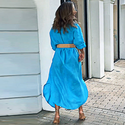 Women's Long Sleeve Button Up Loose Fit Maxi Shirt Dress with Pockets