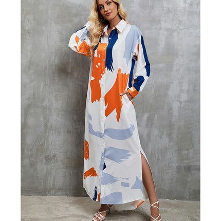 Women's Casual Long Sleeve Button Down Loose Maxi Shirt Dress