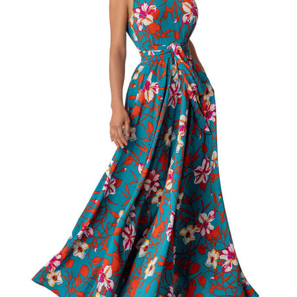 Women's Summer Halter Neck Sleeveless Tie Waist Flowy A Line Maxi Dress