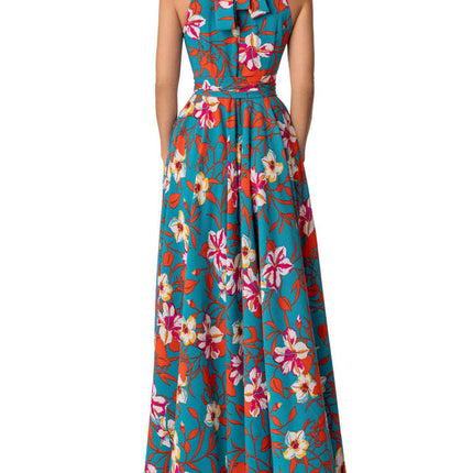 Women's Summer Halter Neck Sleeveless Tie Waist Flowy A Line Maxi Dress