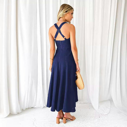 Women Spaghetti Strap Sleeveless Square Neck Flowy Wrap Maxi Dress