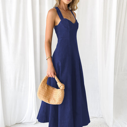 Women Spaghetti Strap Sleeveless Square Neck Flowy Wrap Maxi Dress