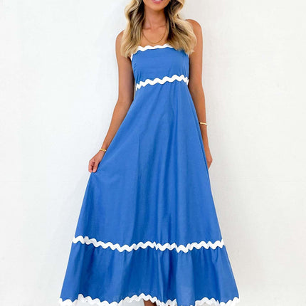 Womens Summer Flowy Maxi Dress Sleeveless Spaghetti Strap Ruffle Beach Long Dresses