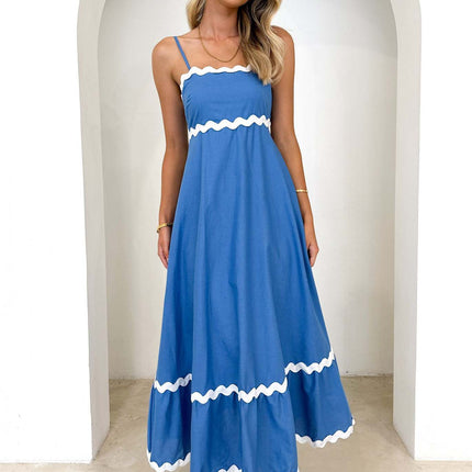 Womens Summer Flowy Maxi Dress Sleeveless Spaghetti Strap Ruffle Beach Long Dresses