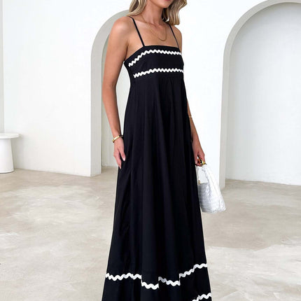 Women's Summer Beach Spaghetti Straps Square Neck Flowy A Line Maxi Dress