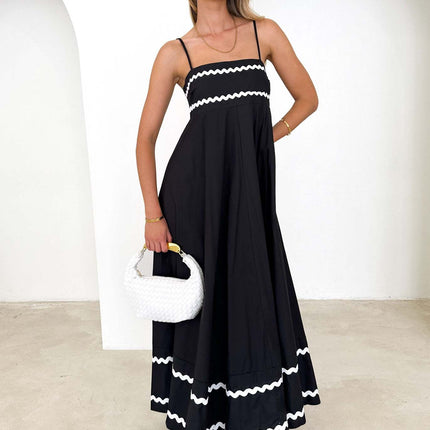 Women's Summer Beach Spaghetti Straps Square Neck Flowy A Line Maxi Dress