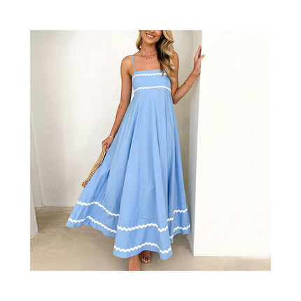 Women's Summer Beach Spaghetti Straps Square Neck Flowy A Line Maxi Dress