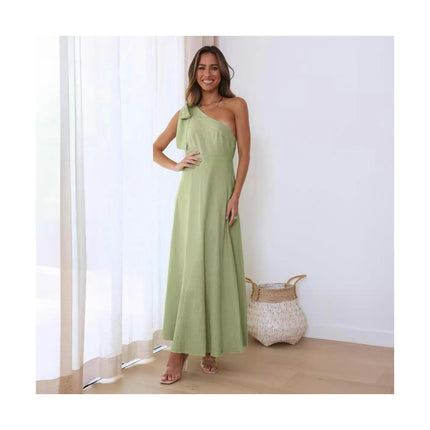 Womens Summer Knot One Shoulder Sleeveless A Line Flowy Boho Dresses