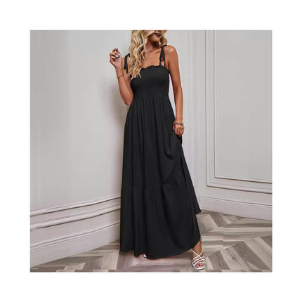 Women Summer Square Neck Sleeveless Spaghetti Strap Flowy Maxi Dress