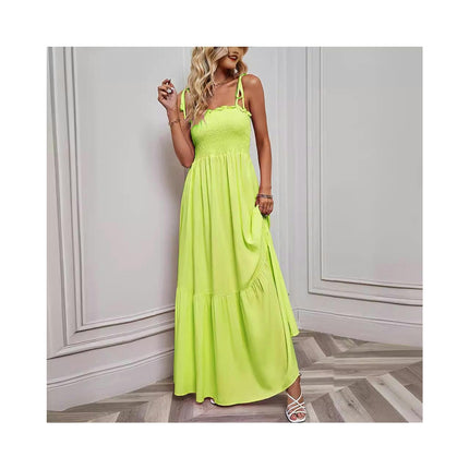 Women Summer Square Neck Sleeveless Spaghetti Strap Flowy Maxi Dress