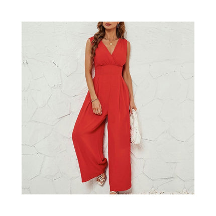 Jumpsuits for Women Dressy V Neck Sleeveless Wide Leg Long Pants Rompers