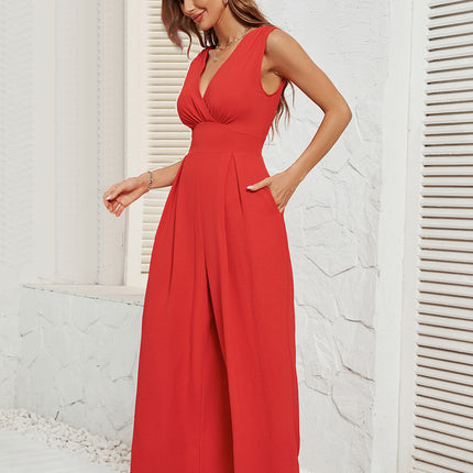 Jumpsuits for Women Dressy V Neck Sleeveless Wide Leg Long Pants Rompers