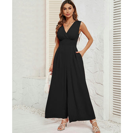 Jumpsuits for Women Dressy V Neck Sleeveless Wide Leg Long Pants Rompers