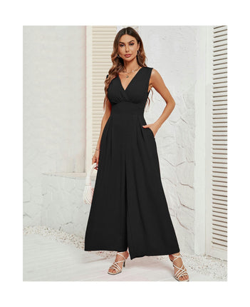 Jumpsuits for Women Dressy V Neck Sleeveless Wide Leg Long Pants Rompers