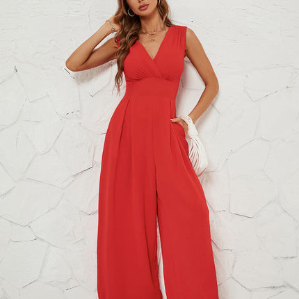 Jumpsuits for Women Dressy V Neck Sleeveless Wide Leg Long Pants Rompers