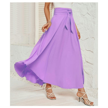 Women's Elegant High Waist Skirt Tie Front Pleated Maxi Skirts