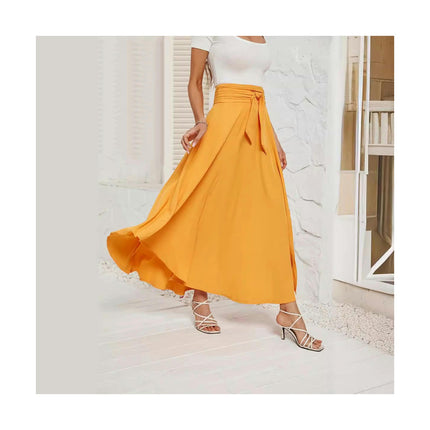 Women's Elegant High Waist Skirt Tie Front Pleated Maxi Skirts