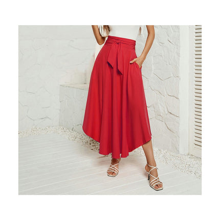 Women's Elegant High Waist Skirt Tie Front Pleated Maxi Skirts