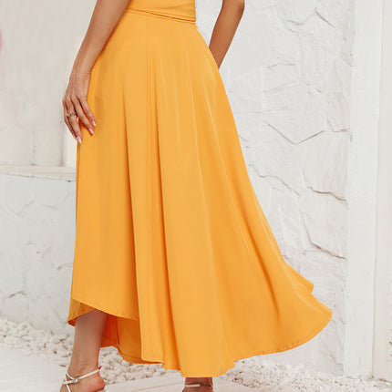 Women's Elegant High Waist Skirt Tie Front Pleated Maxi Skirts