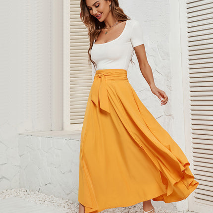 Women's Elegant High Waist Skirt Tie Front Pleated Maxi Skirts