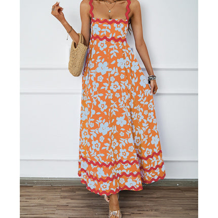 Womens Summer Sleeveless Spaghetti Strap Flowy Beach Maxi Dress