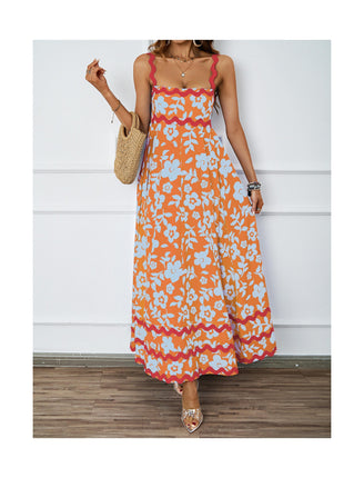 Womens Summer Sleeveless Spaghetti Strap Flowy Beach Maxi Dress