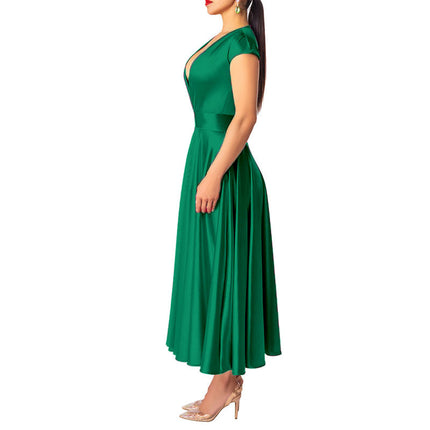 Women's Summer Maxi Dress Short Sleeves Wrap Deep V Neck Long Dresses