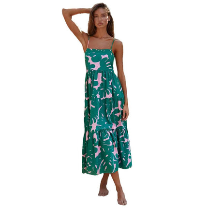 Spaghetti Strap Dress for Women Boho Sleeveless Beach Floral Flowy Maxi Dresses