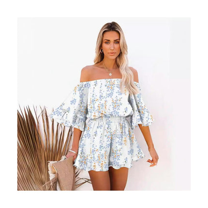 Women Boho Off Shoulder Summer Romper One Piece Strapless Shorts Jumpsuit