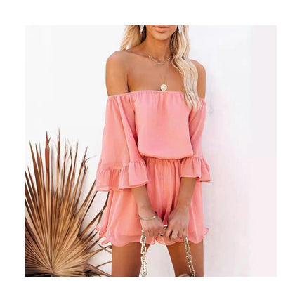 Women Boho Off Shoulder Summer Romper One Piece Strapless Shorts Jumpsuit