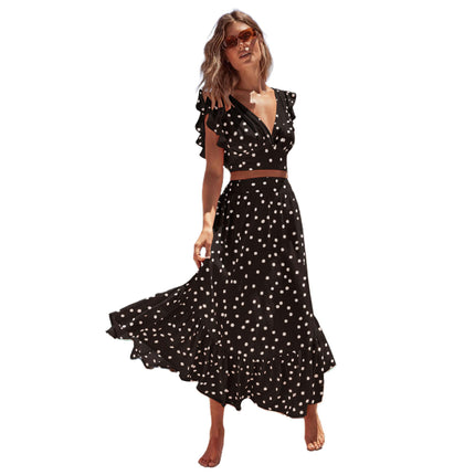 Womens Summer Sexy 2 Pieces Outfits Ruffle Floral Tank Top Wrap Boho Long Skirt Set