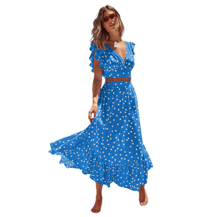 Womens Summer Sexy 2 Pieces Outfits Ruffle Floral Tank Top Wrap Boho Long Skirt Set