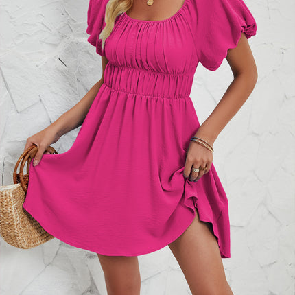 Women's Boho Summer Puff Short Sleeve Off Shoulder Smocked A Line Mini Dress