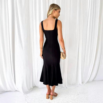 Women's Spaghetti Strap Sleeveless Bodycon Midi Cocktail Mermaid Dress