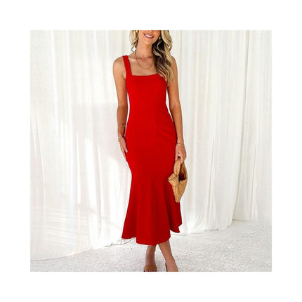 Women's Spaghetti Strap Sleeveless Bodycon Midi Cocktail Mermaid Dress