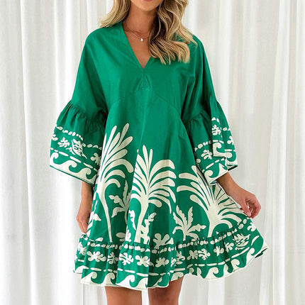 Summer Dresses for Women V Neck Ruffle Short Sleeve Casual A-Line Short Dress