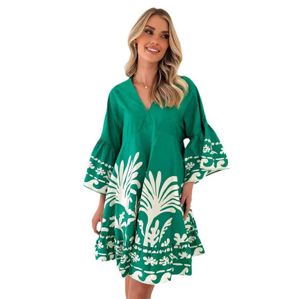 Summer Dresses for Women V Neck Ruffle Short Sleeve Casual A-Line Short Dress