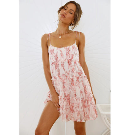 Womens Summer Boho Sleeveless Spaghetti Strap Ruffle Flowy Beach Mini Sundresses