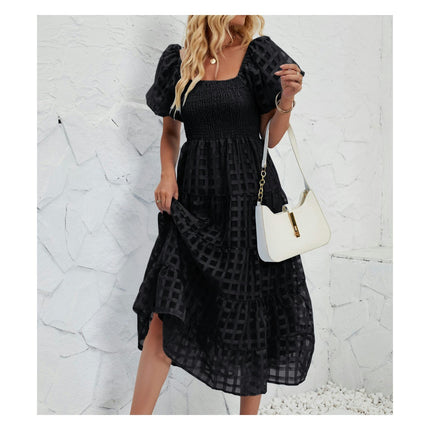 Women's Off Shoulder Wrap Puff Short Sleeve Tiered Ruffle Maxi Dress