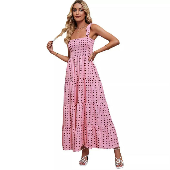 Women's Summer Boho Print Spaghetti Strap Square Neck Beach Maxi Sun Dress