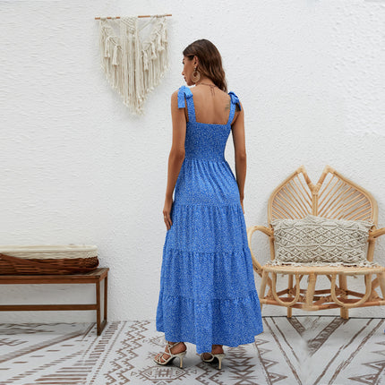 Women's Summer Casual Sleeveless Long Maxi Beach Dresses Square Neck Flowy Tiered Sun Dress